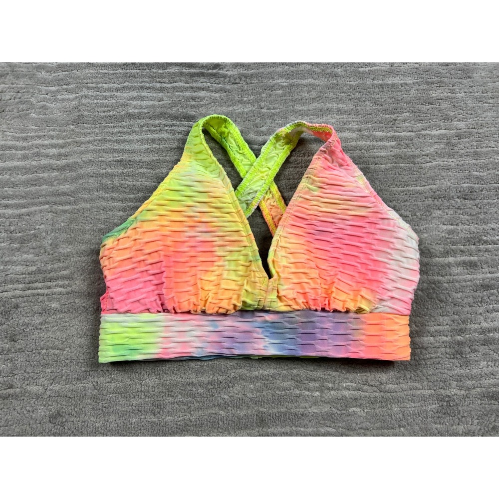 SHEIN Sports Bra Women S Multicolor Tie Dye Honeycomb Scrunch Crisscross HB001